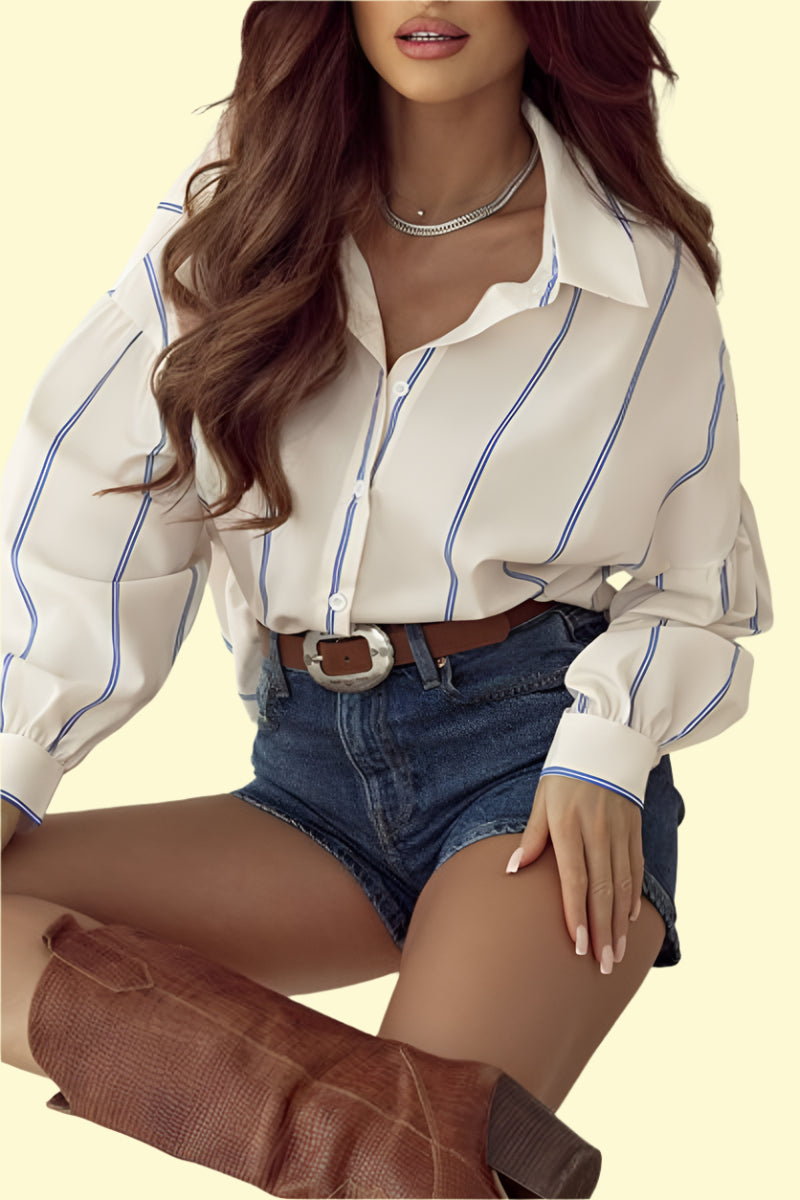 White striped drop shoulder shirt with buttons