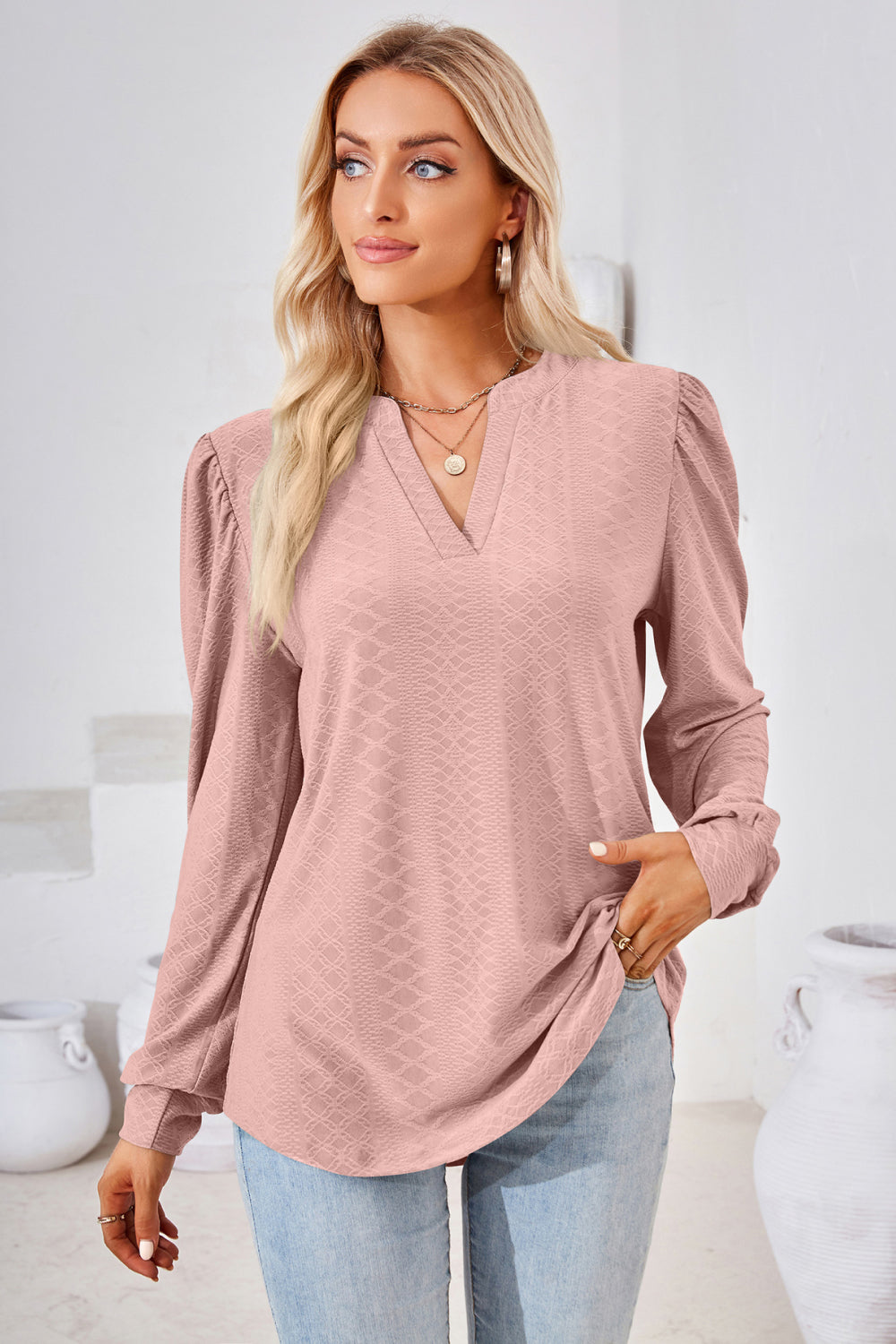 V-Neck Puff Sleeve Blouse