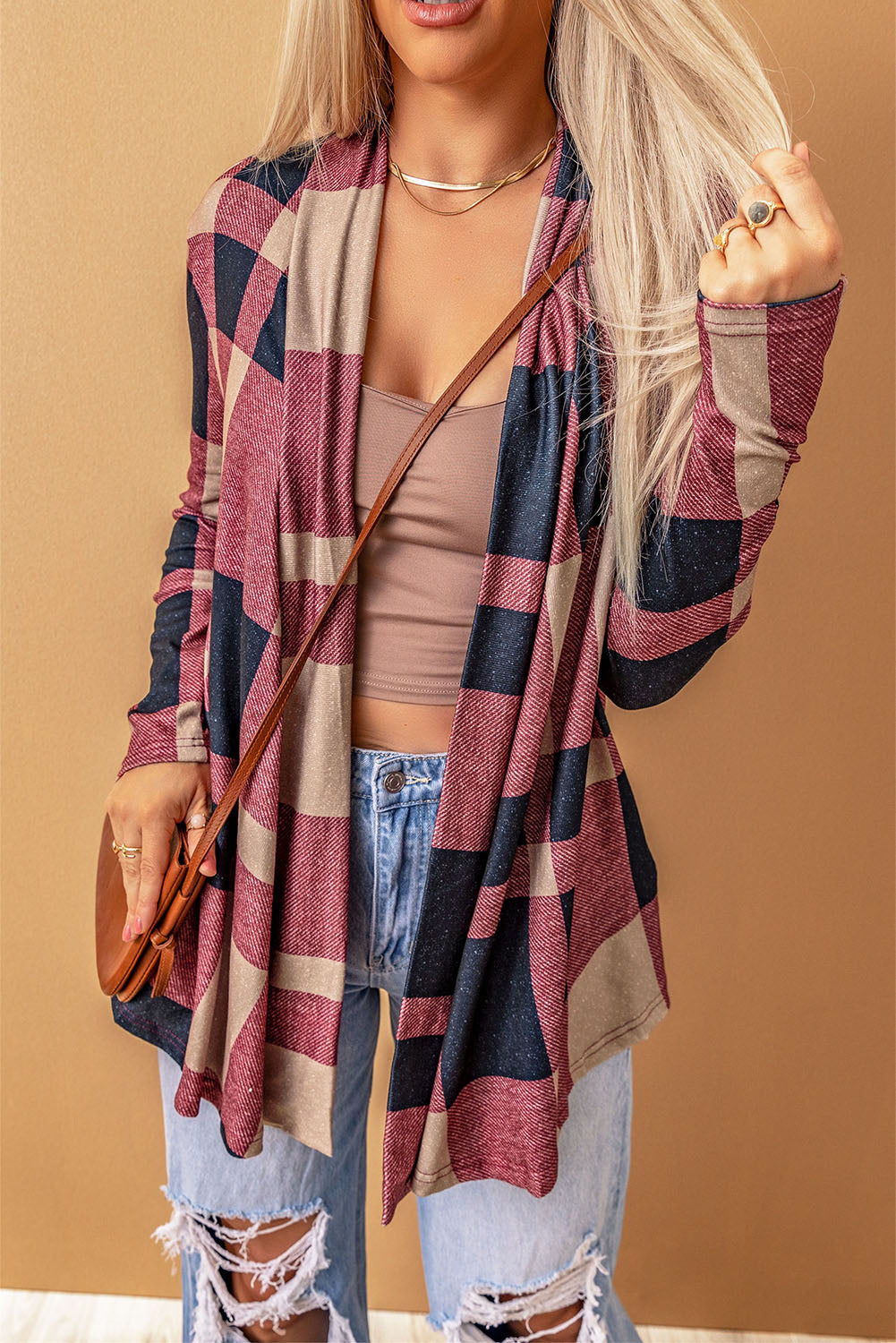 Plaid Open Front Cardigan