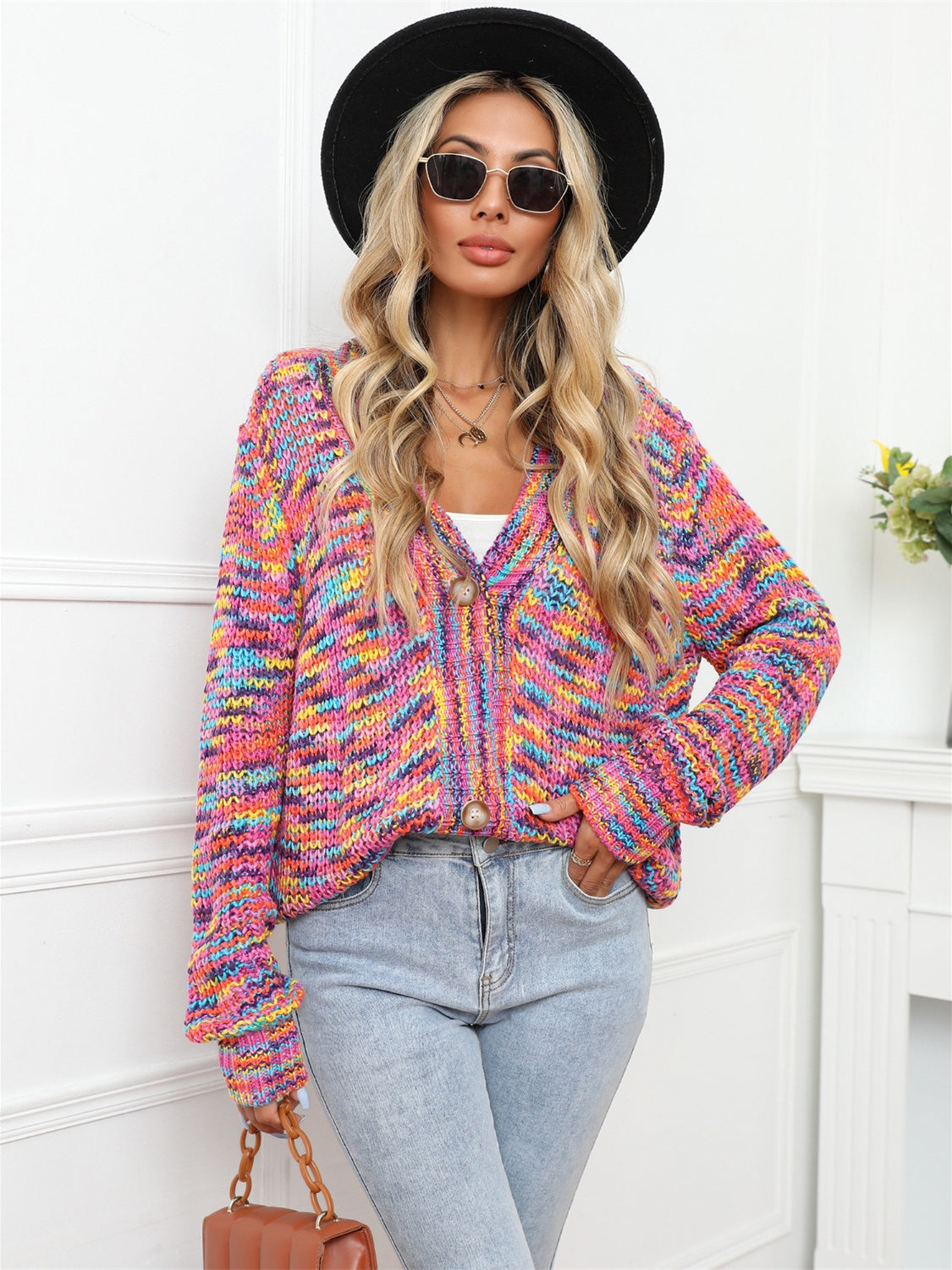 Button Up Dropped Shoulder Cardigan