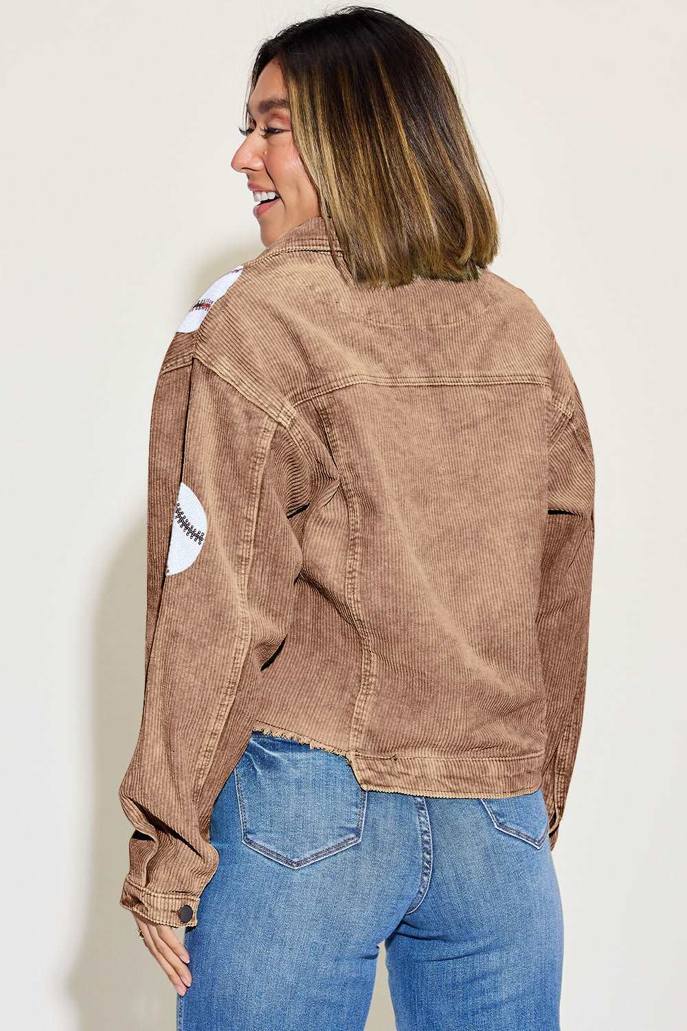 Ball Sequin Dropped Shoulder Raw Hem Jacket