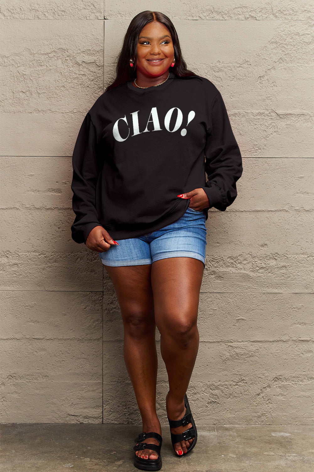 Simply Love Full Size CIAO√î¬∫√ÖRound Neck Sweatshirt