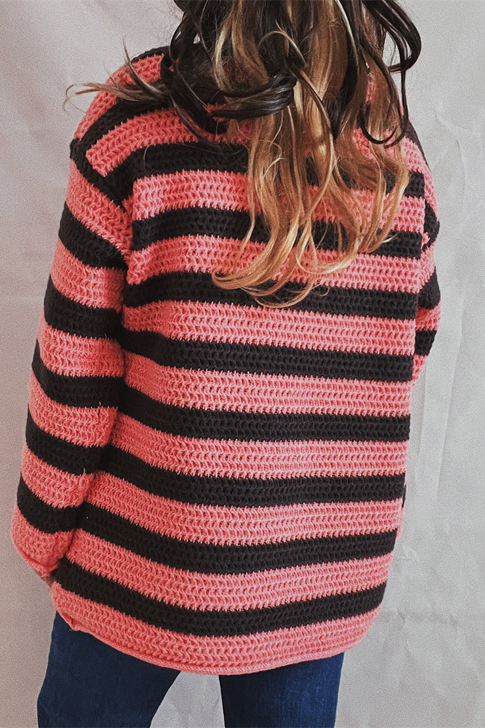 Striped Round Neck Dropped Shoulder Sweater