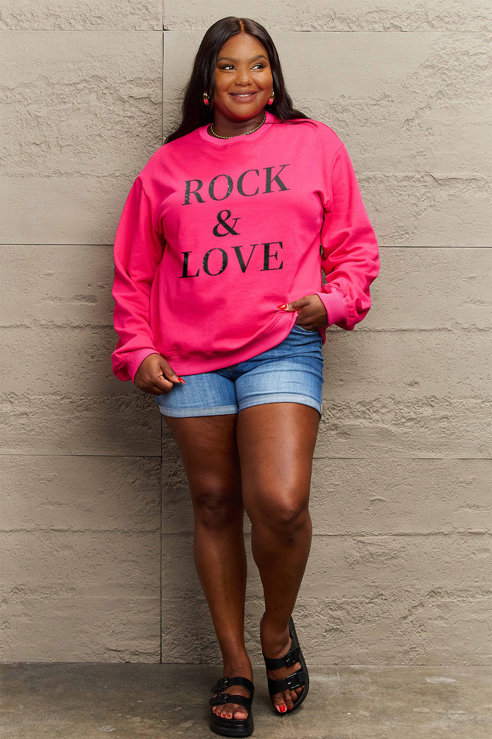 Simply Love Full Size ROCK √î¬∫√ú LOVE Round Neck Sweatshirt