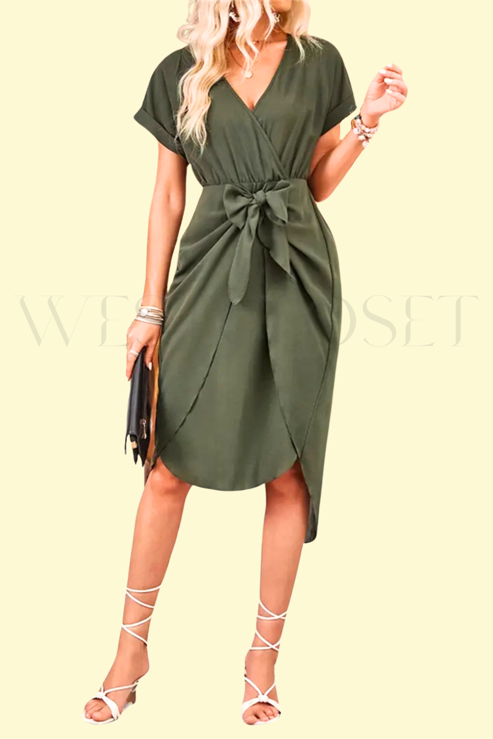 army green short sleeve dress WestCloset