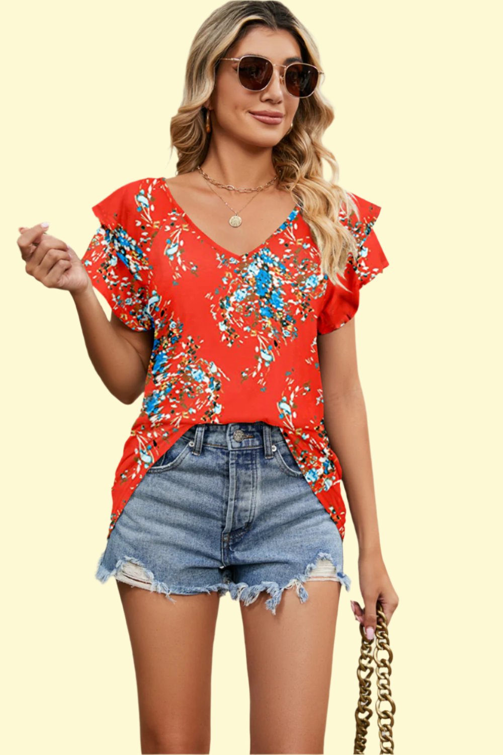 V-Neck Short Sleeve Blouse