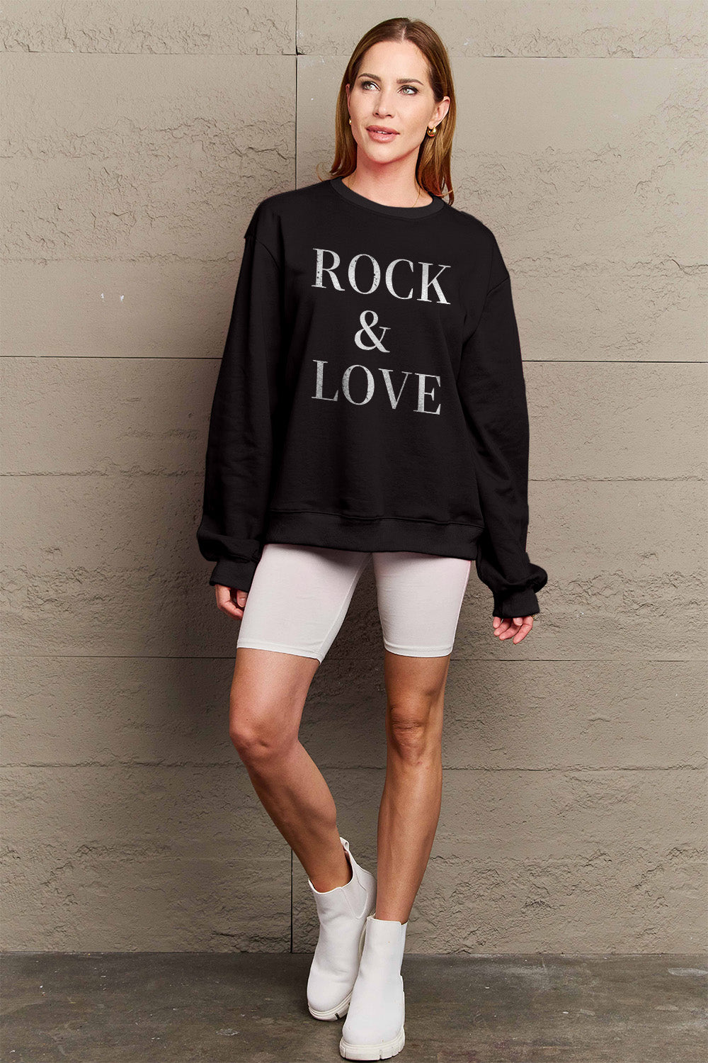 Simply Love Full Size ROCK √î¬∫√ú LOVE Round Neck Sweatshirt