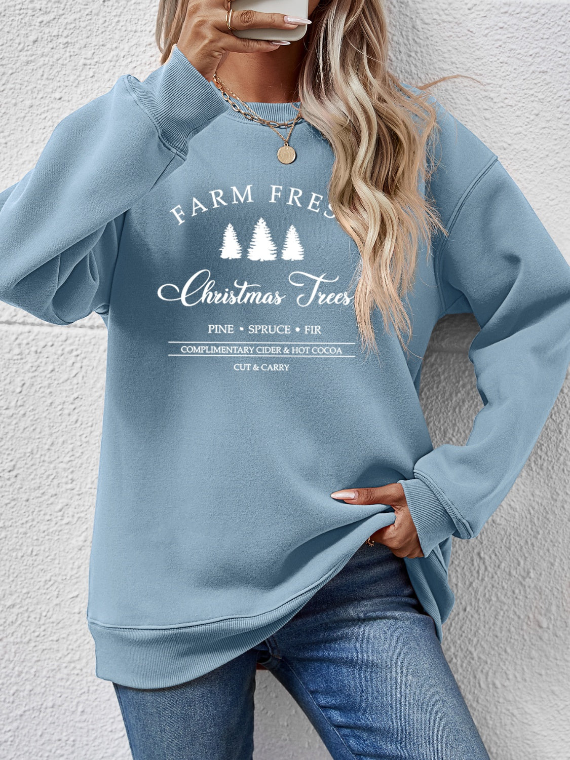 Graphic Round Neck Dropped Shoulder Sweatshirt