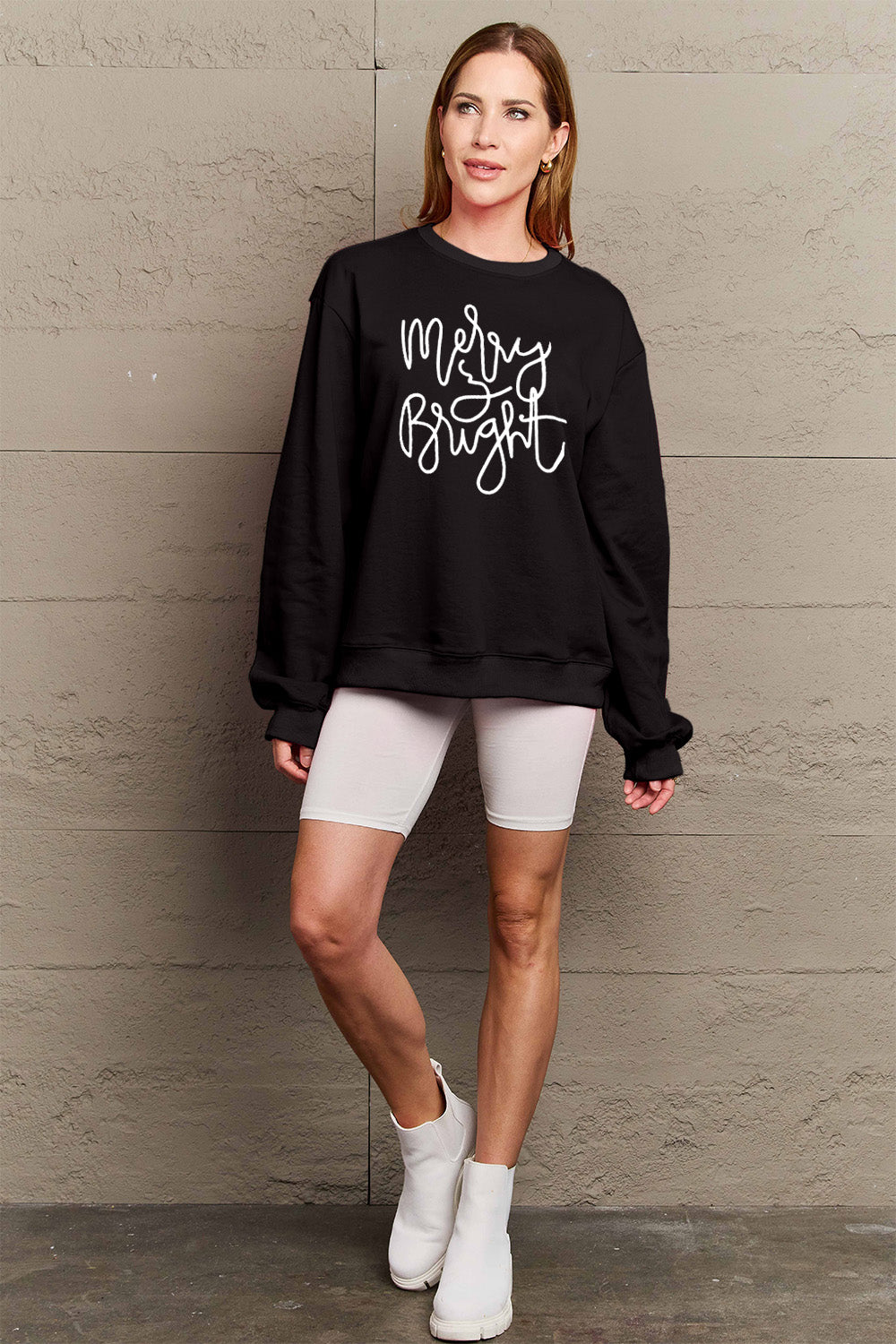 Simply Love Full Size MERRY AND BRIGHT Graphic Sweatshirt