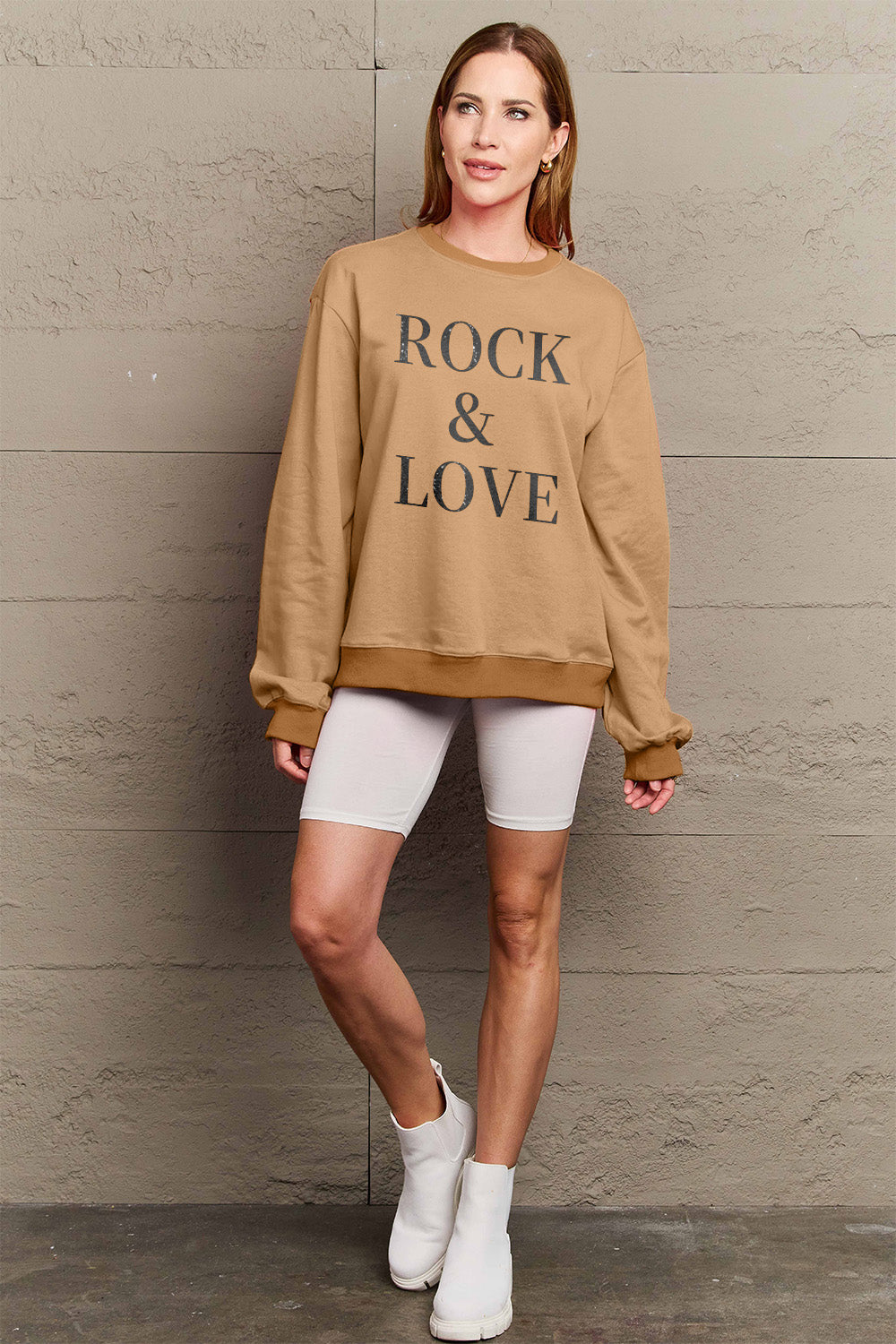 Simply Love Full Size ROCK √î¬∫√ú LOVE Round Neck Sweatshirt