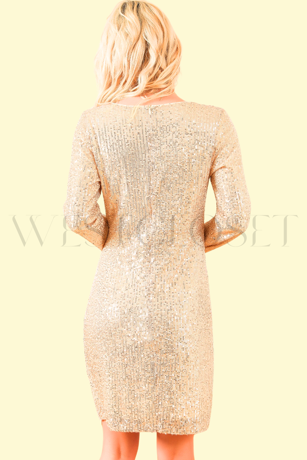 body-hugging gold sequin mini dress