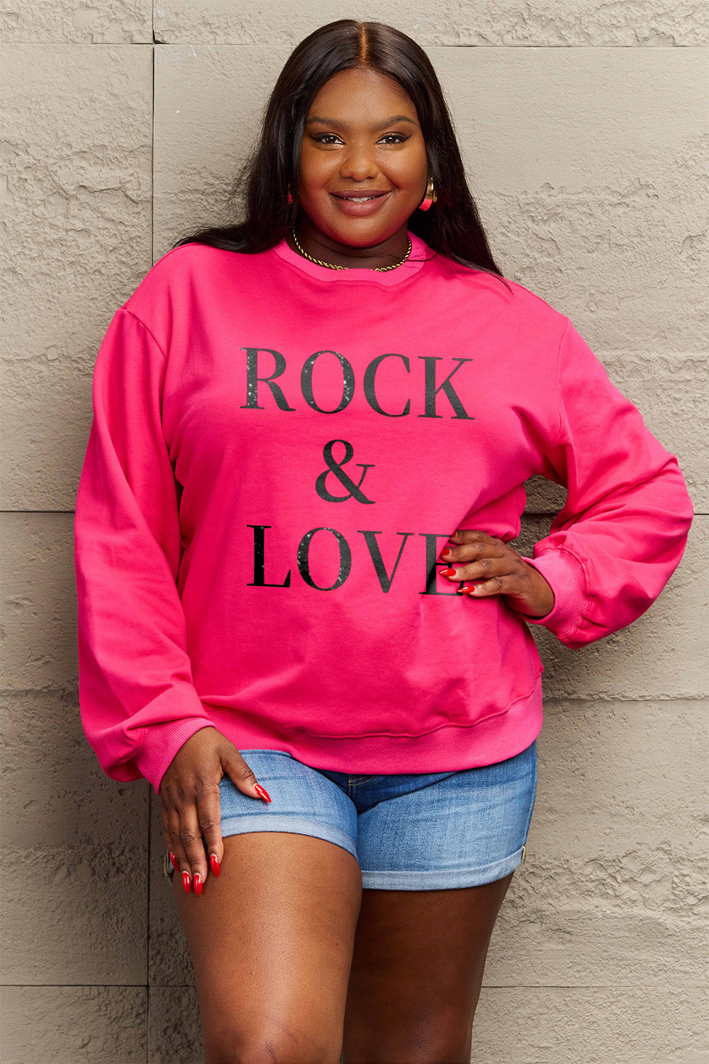 Simply Love Full Size ROCK √î¬∫√ú LOVE Round Neck Sweatshirt