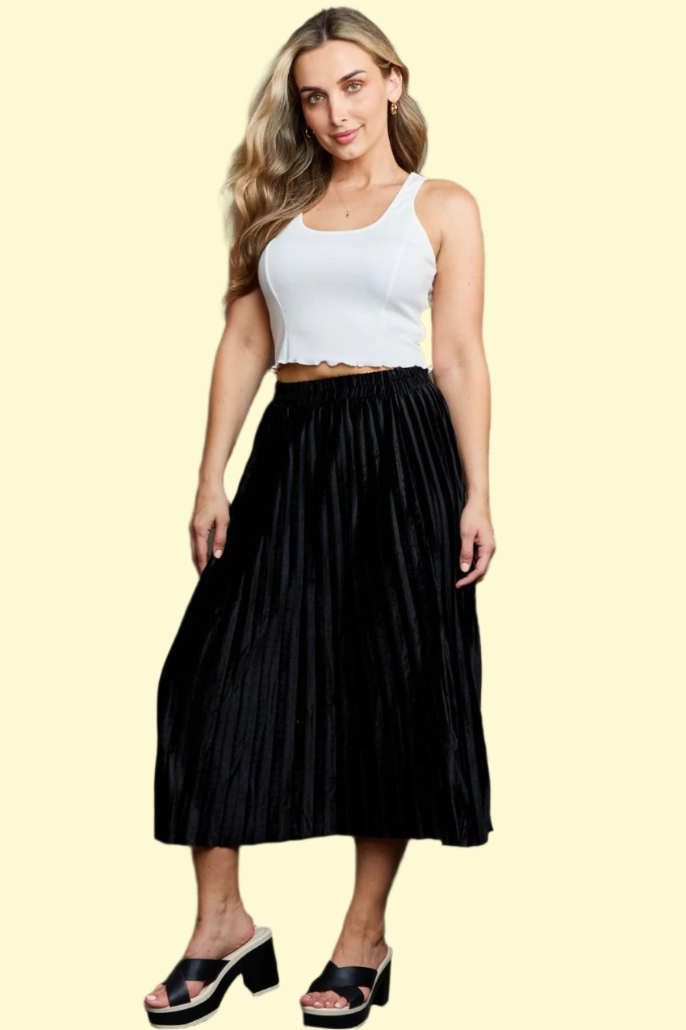 Black flowy midi skirt with pleated detailing