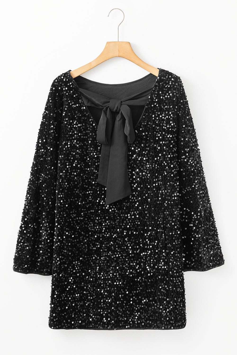 Sequin Bow Back Long Sleeve Mini Dress