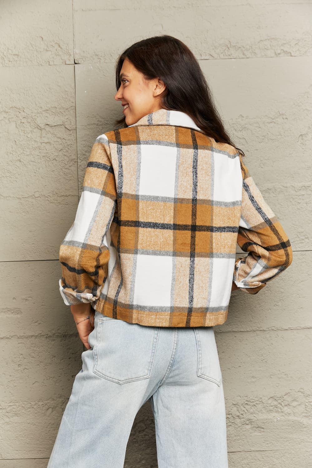 Plaid Collared Neck Jacket with Breast Pockets