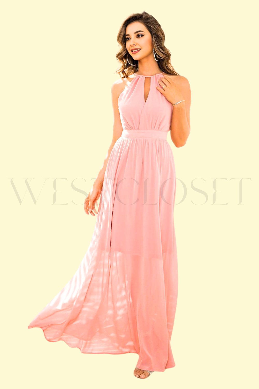 cutout coral maxi dress by WestCloset