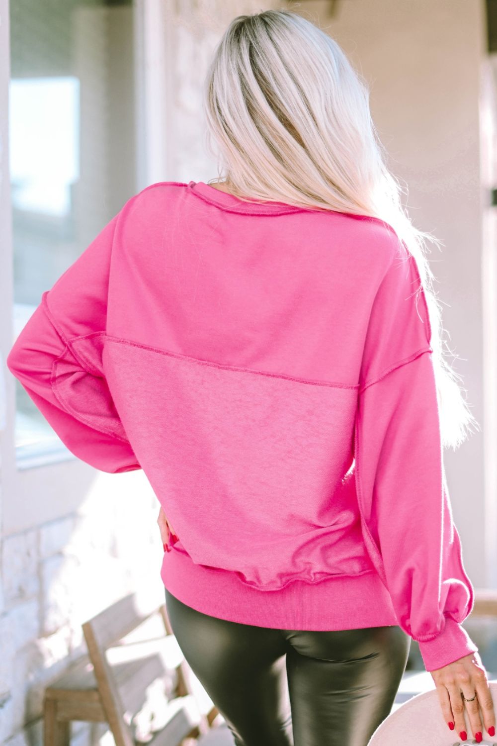 Exposed Seam Half Button Long Sleeve Sweatshirt