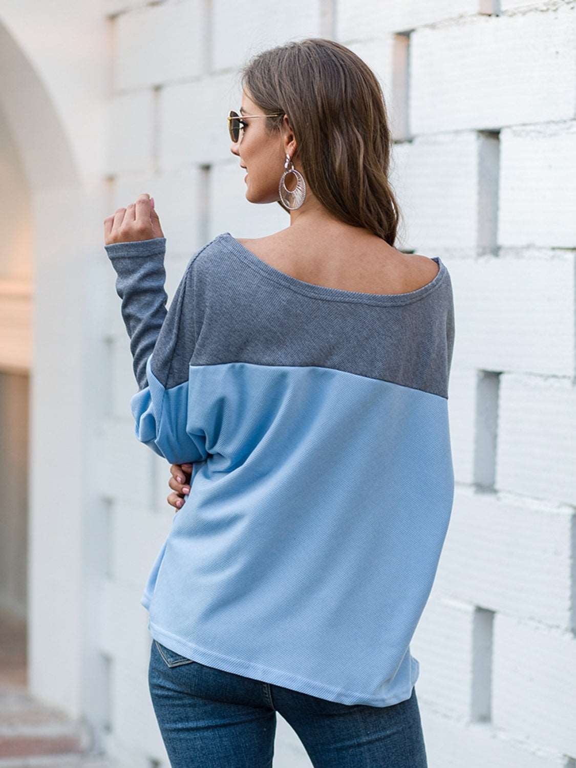 Boat Neck Long Sleeve Sweatshirt