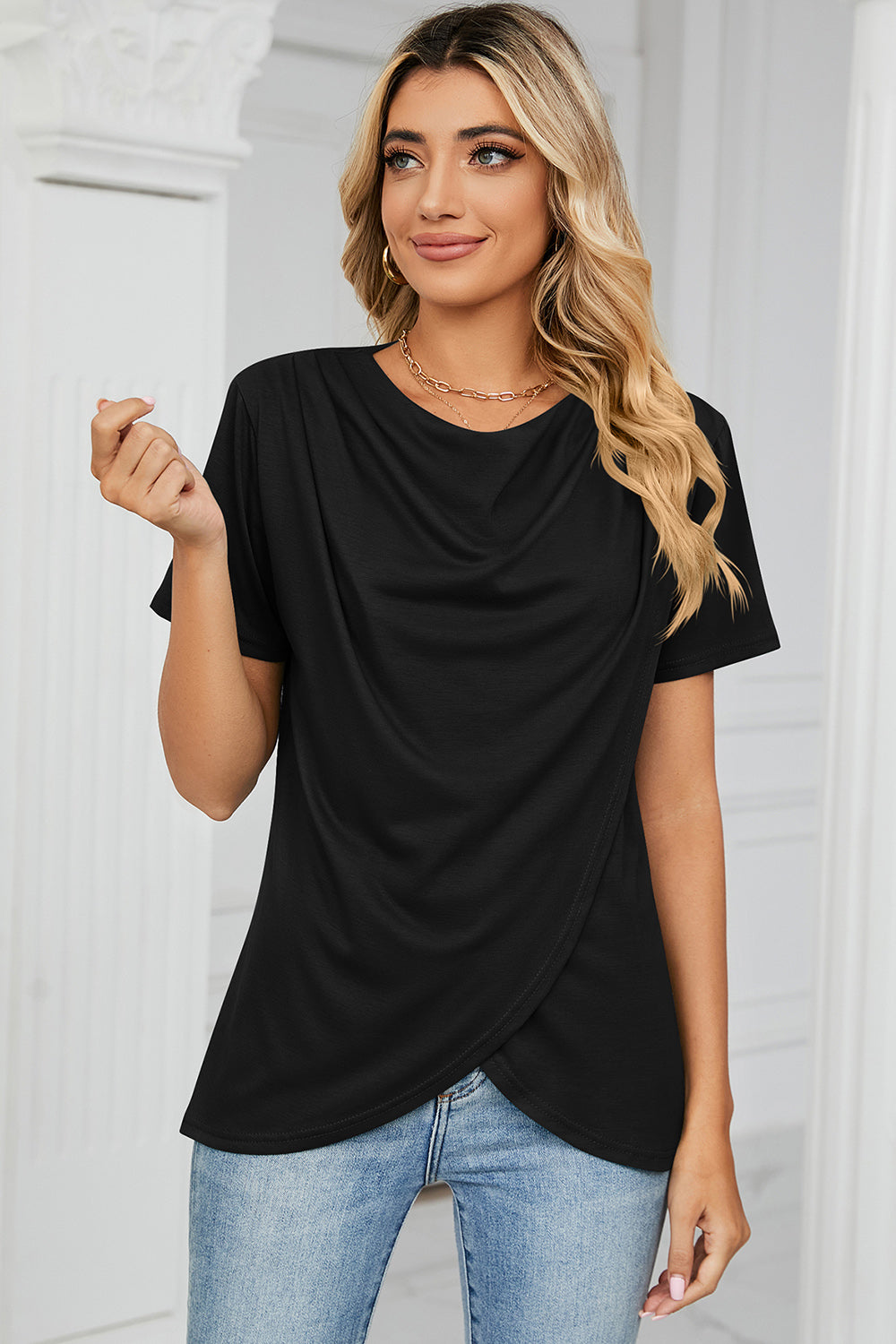 Cowl Neck Short Sleeve T-Shirt