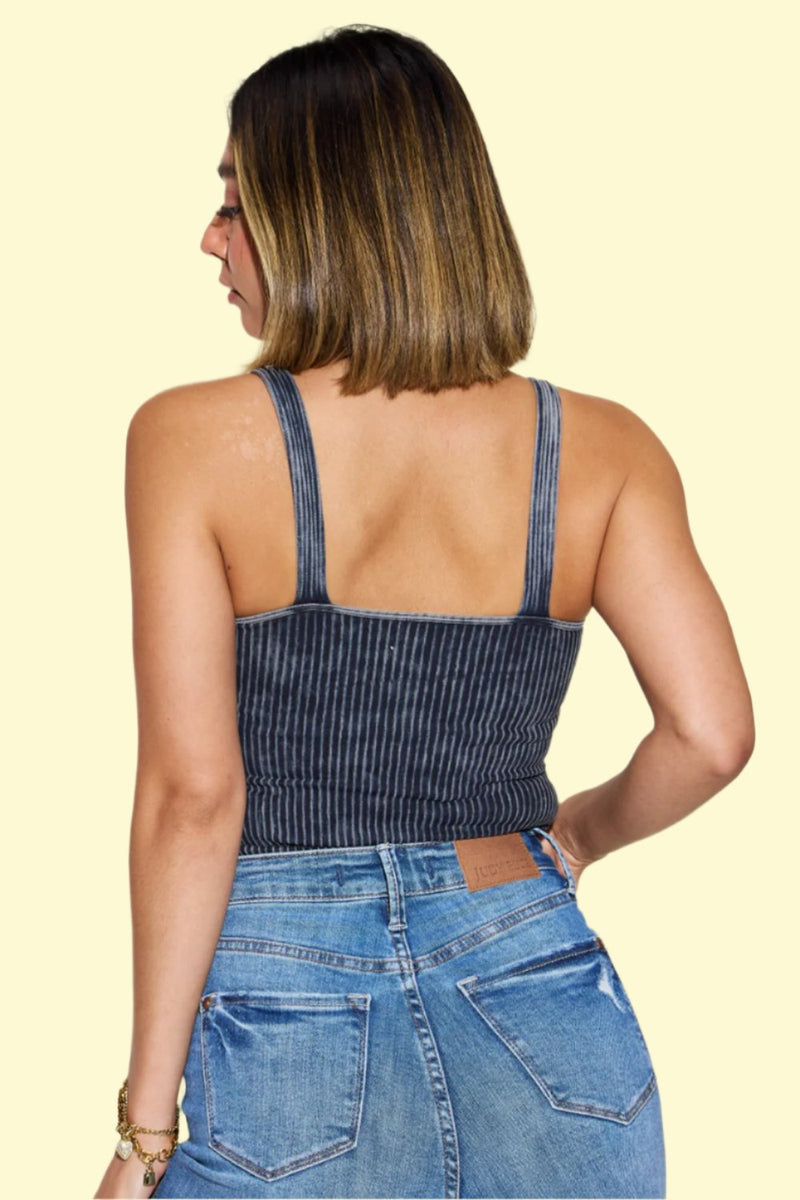 Ribbed Washed Square Neck Tank