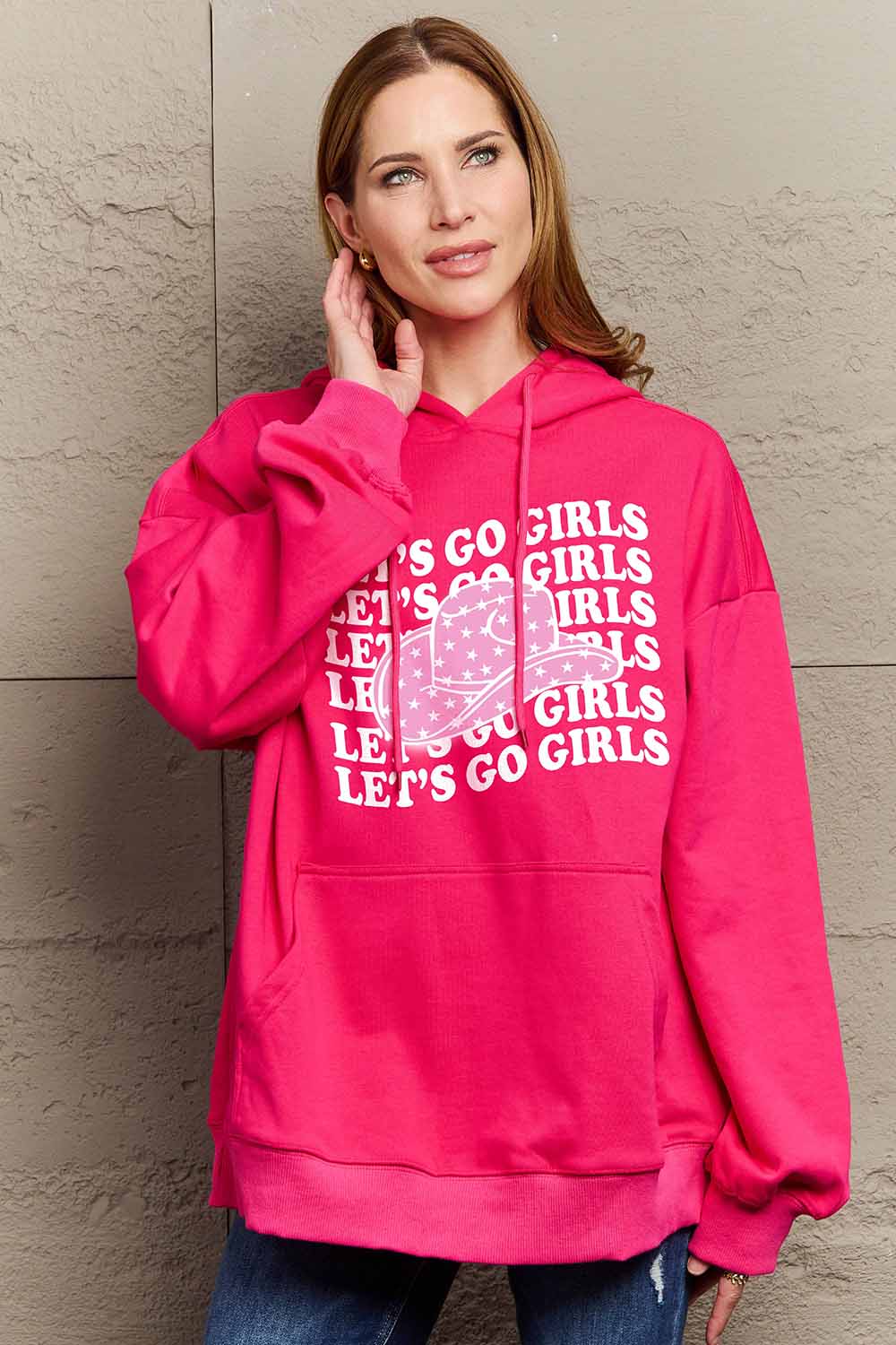 Simply Love Simply Love Full Size LET‚ÄôS GO GIRLS Graphic Dropped Shoulder Hoodie