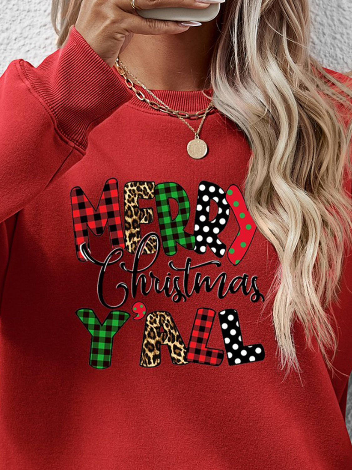 Letter Graphic Round Neck Long Sleeve Sweatshirt