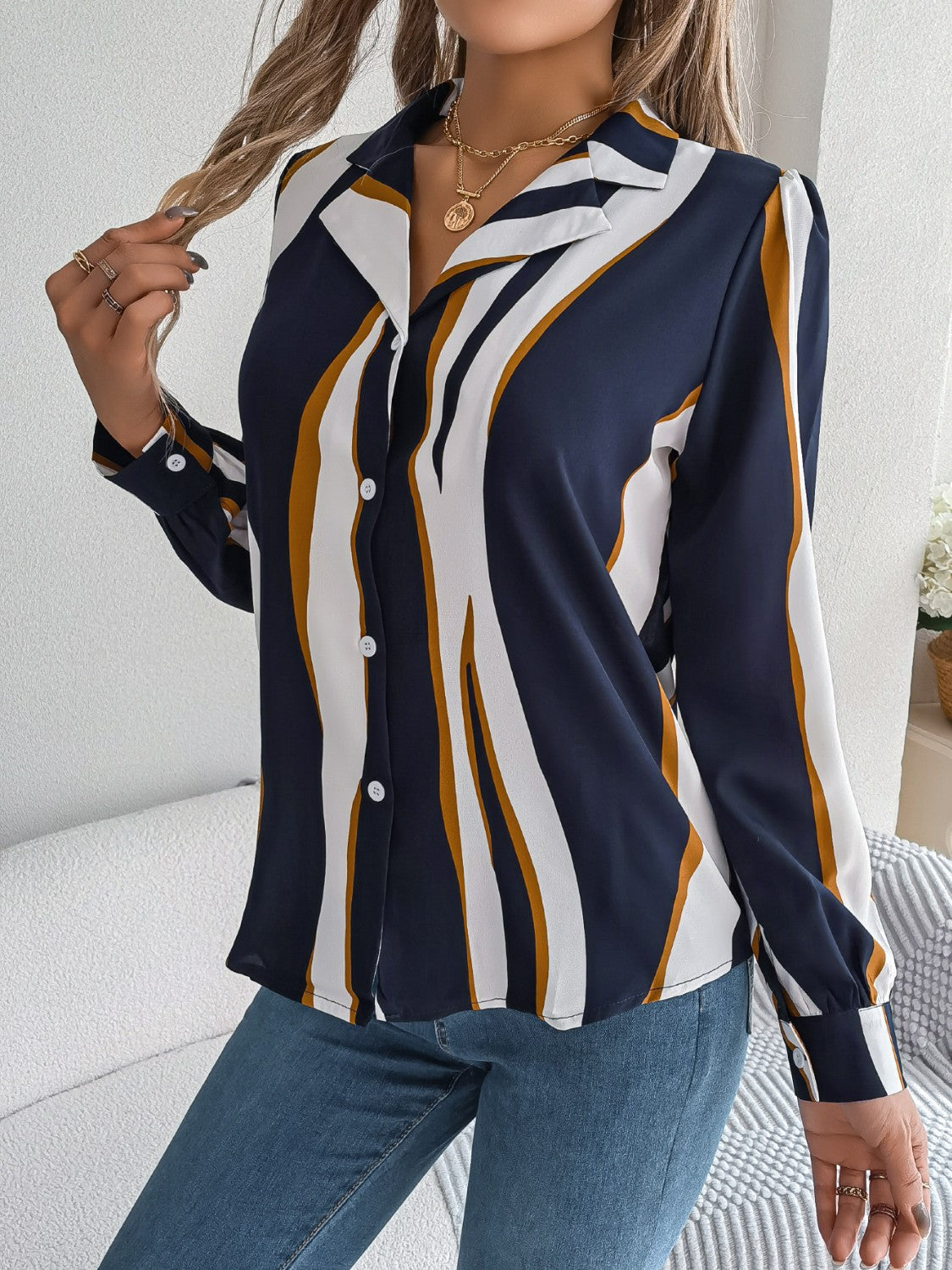 Printed Button Up Long Sleeve Shirt