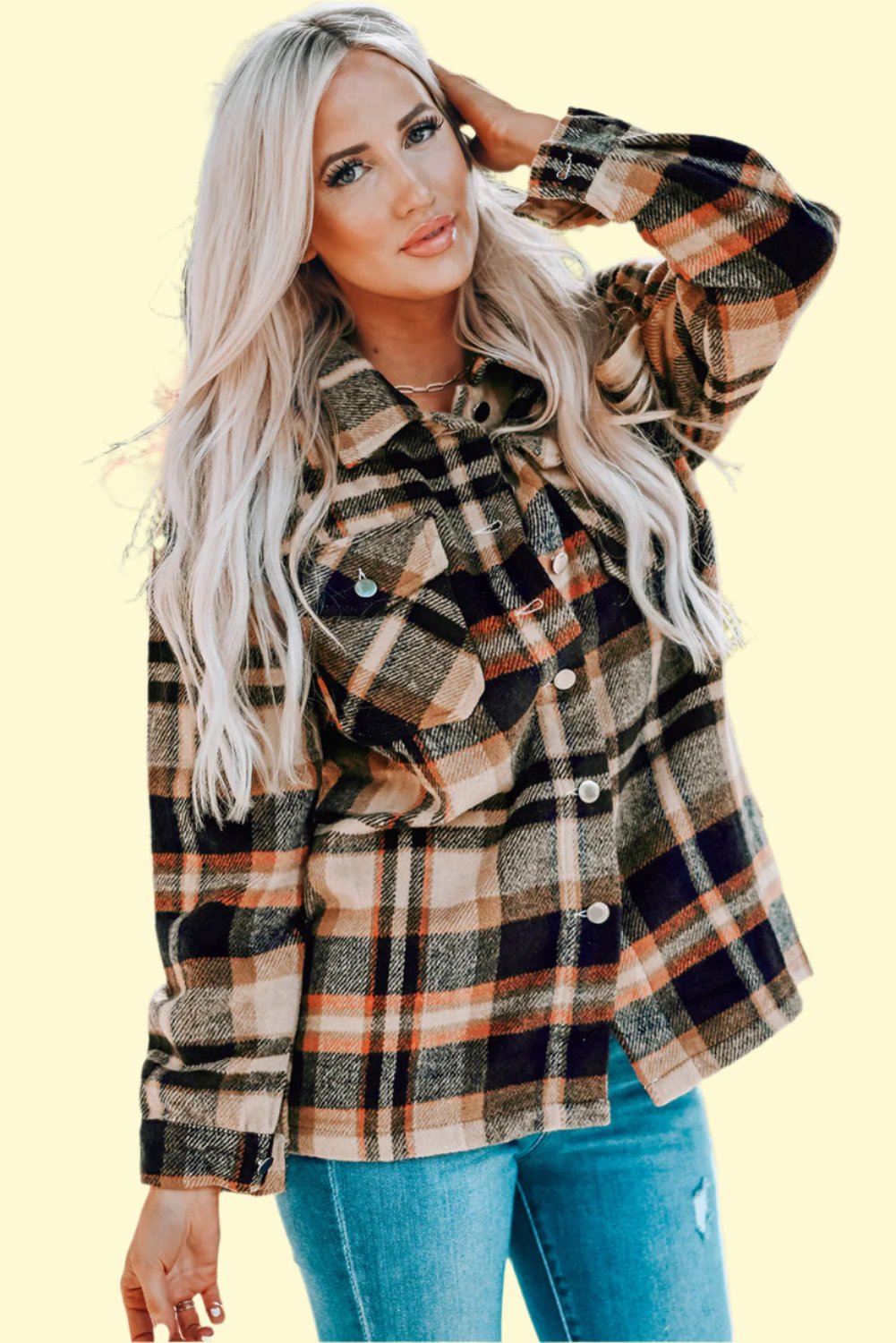 Stylish Plaid Button Front Shirt Jacket by West Closet