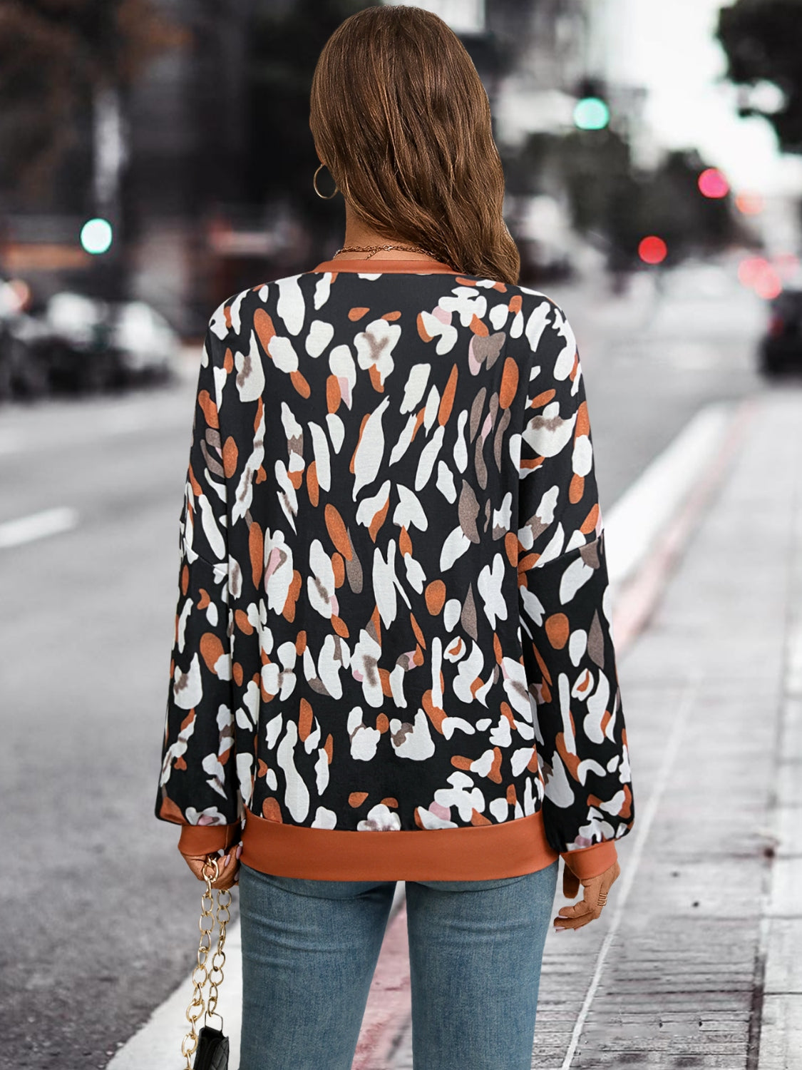 Leopard Round Neck Drop Shoulder Sweatshirt