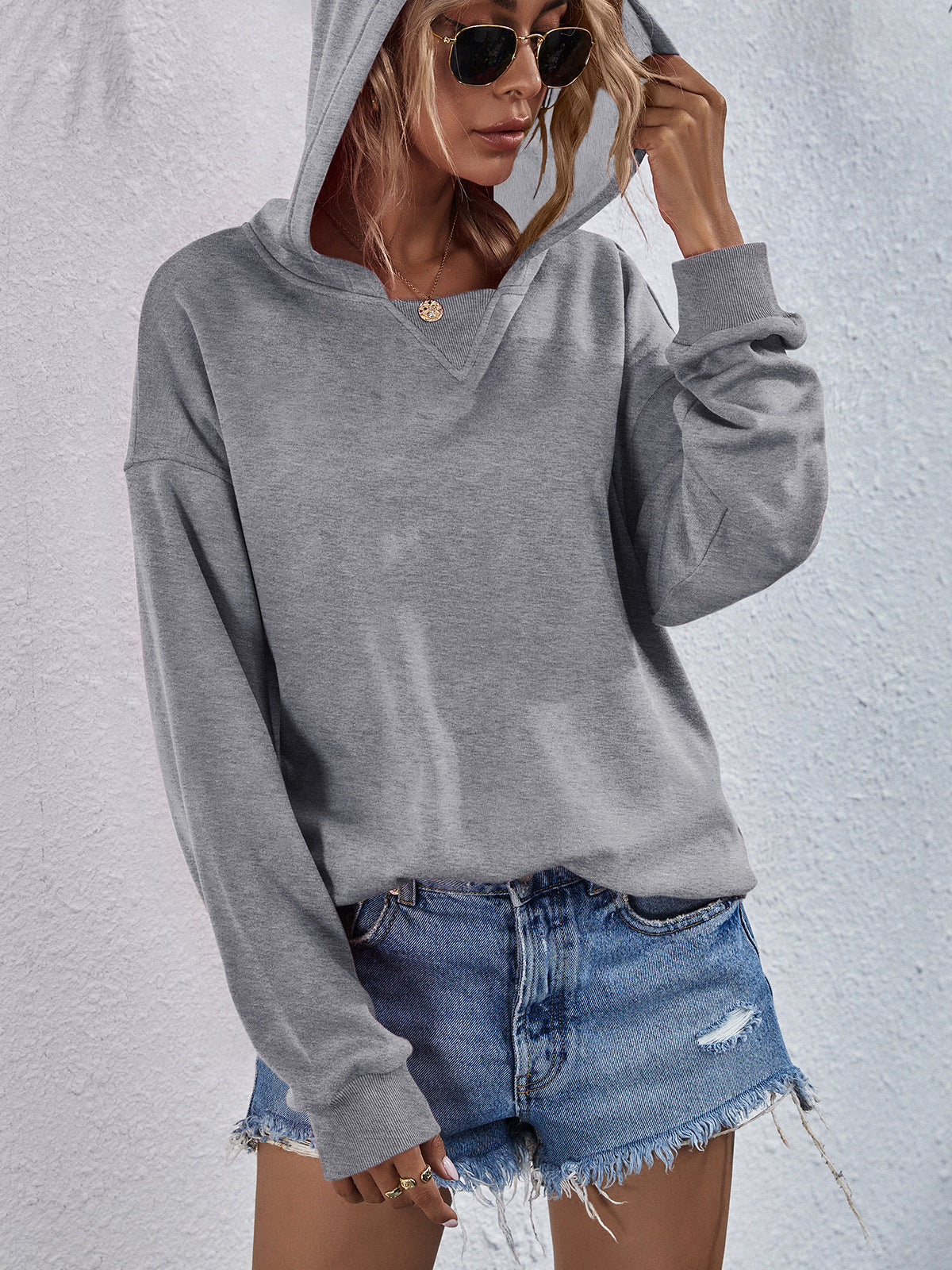 Dropped Shoulder Slit Hoodie