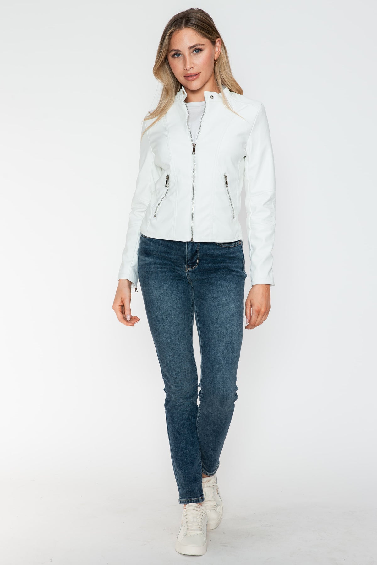 Snobbish PU Leather Zip Up Jacket with Pockets