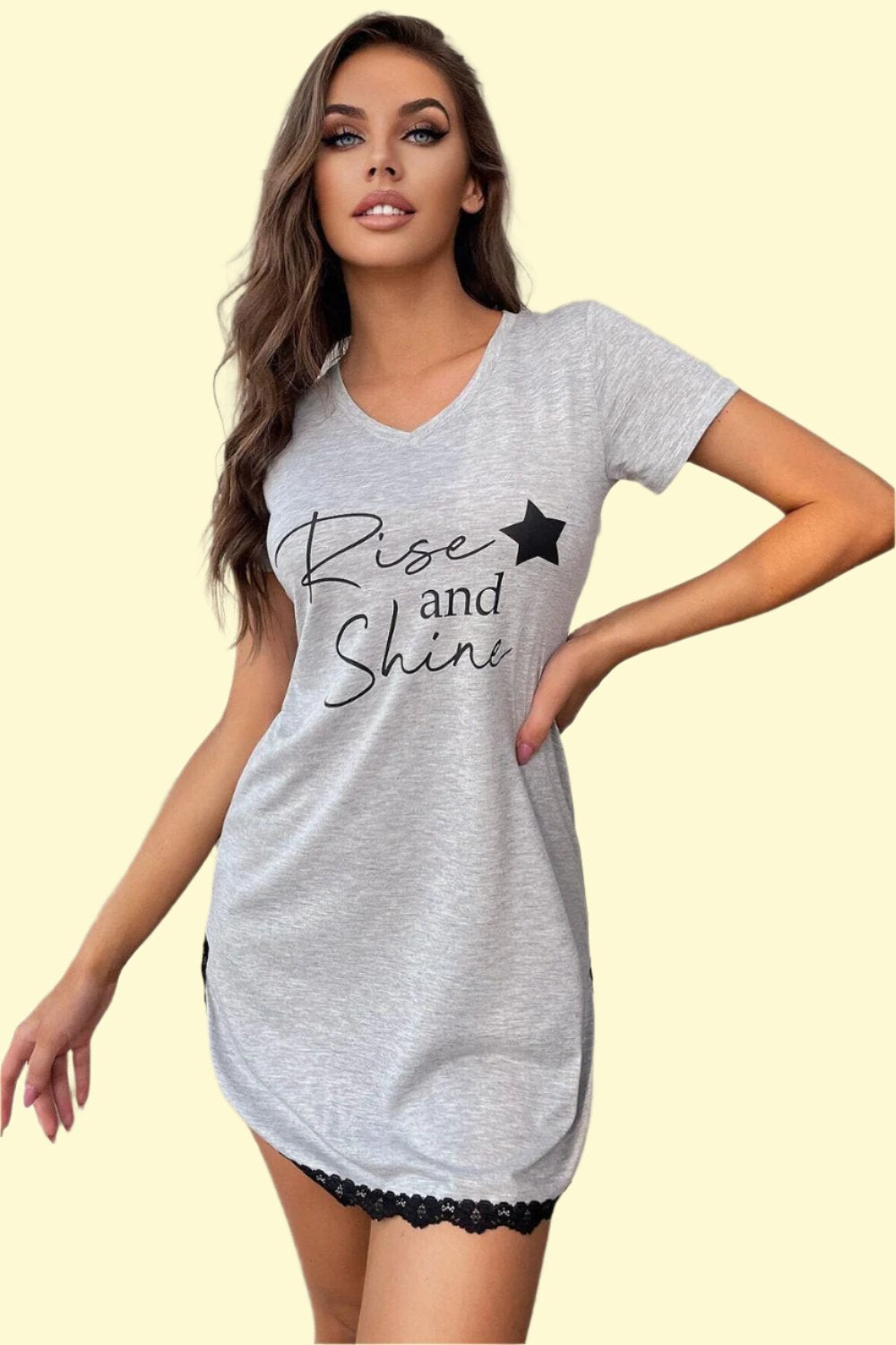 RISE AND SHINE Contrast Lace V-Neck T-Shirt Dress