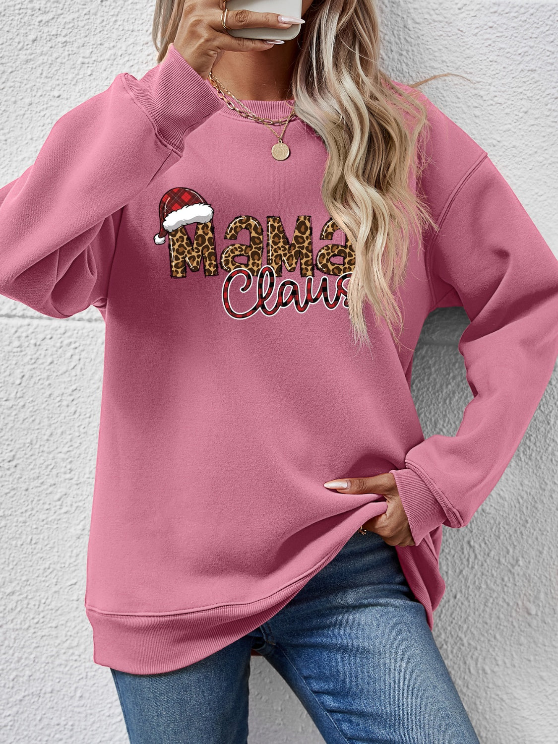 Round Neck Letter Graphic Long Sleeve Sweatshirt