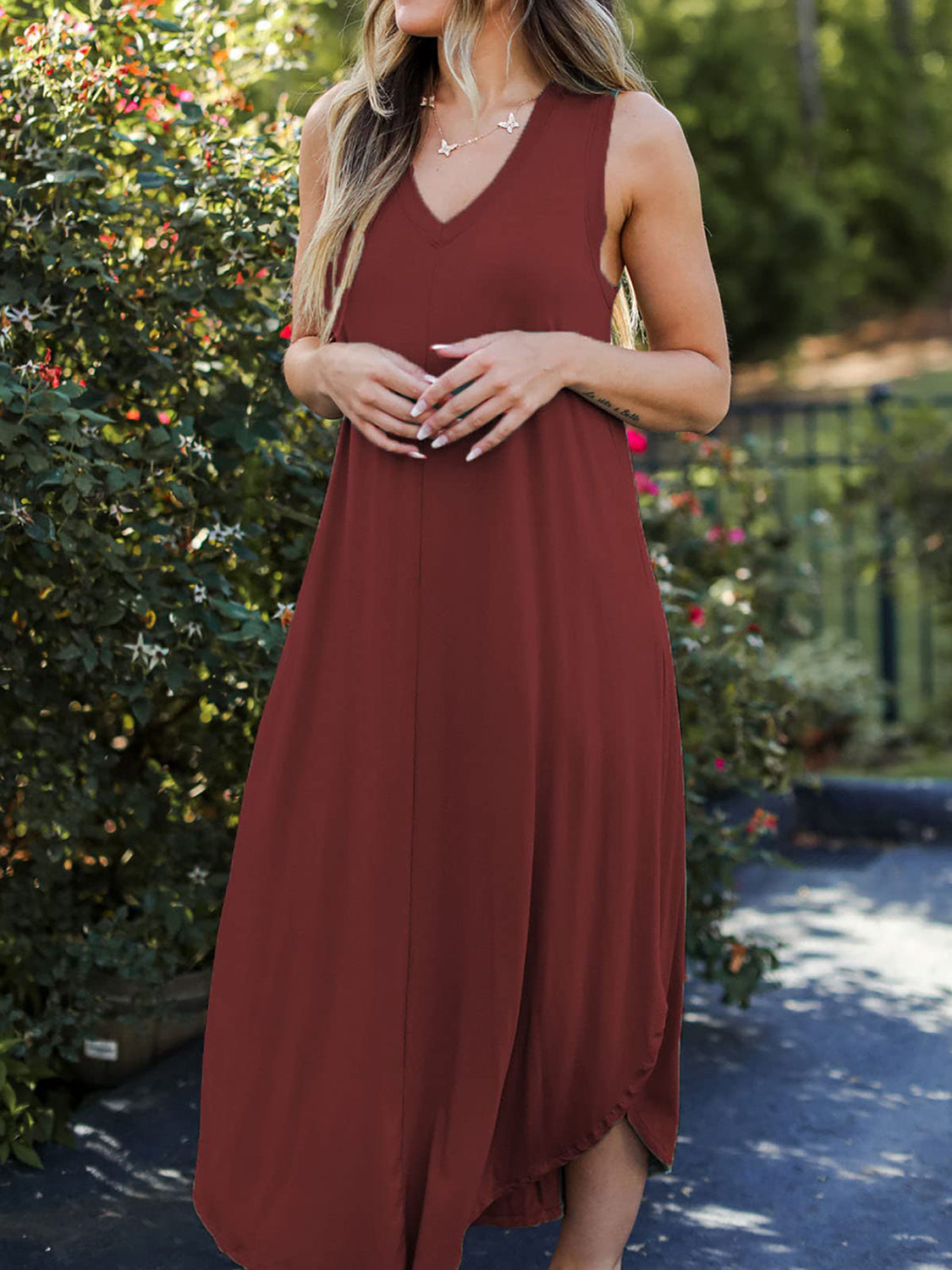 Full Size V-Neck Midi Tank Dress