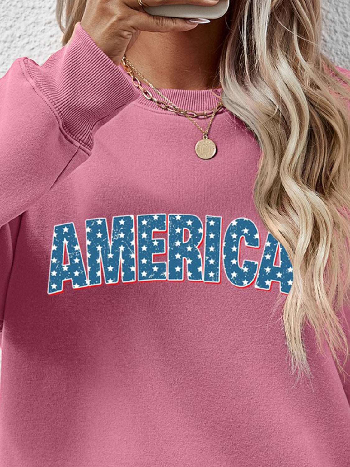 Moonlit Mauve AMERICA Round Neck Dropped Shoulder Sweatshirt