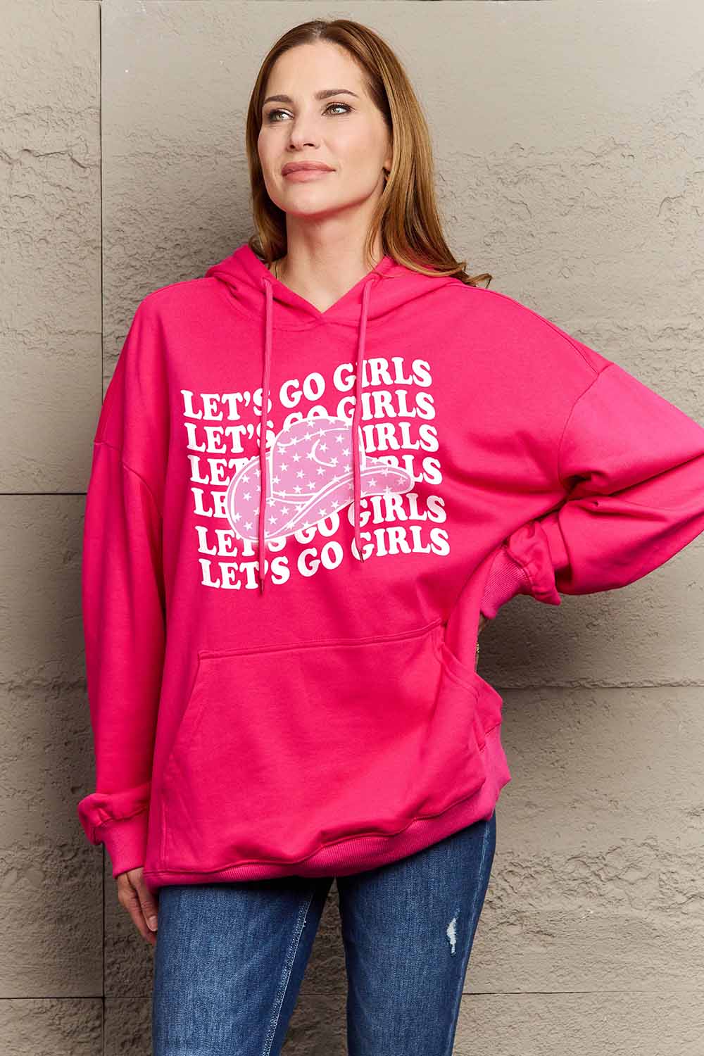 Simply Love Simply Love Full Size LET‚ÄôS GO GIRLS Graphic Dropped Shoulder Hoodie