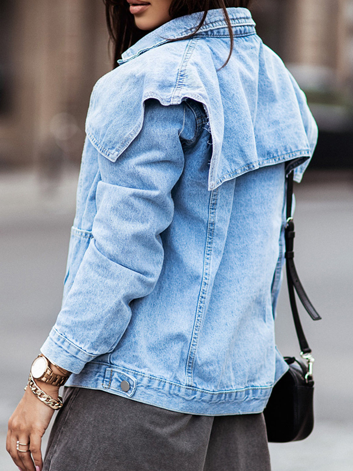 Collared Neck Button Down Denim Jacket