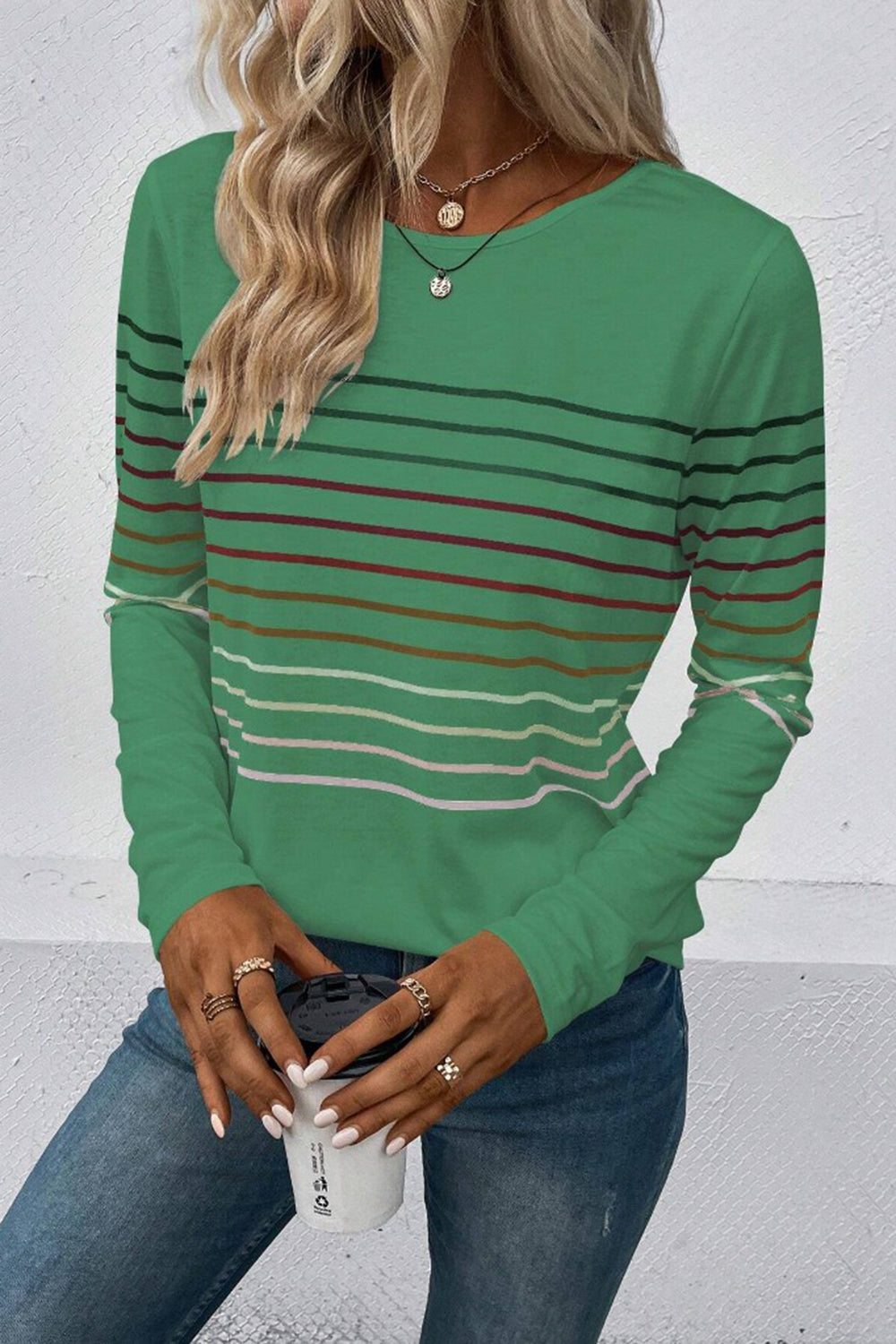 Striped Round Neck Long Sleeve T-Shirt