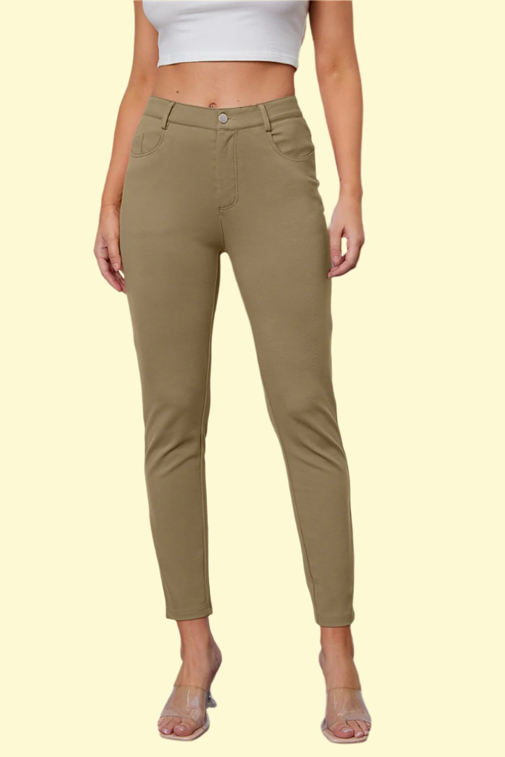 woman in khaki booty-lifting pants