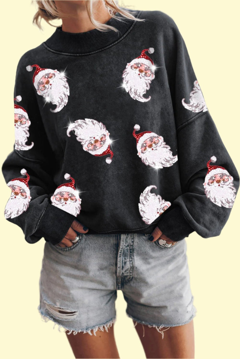 sequin santa sweatshirt black