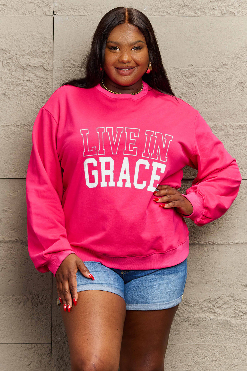 Simply Love Full Size LIVE IN GRACE Graphic Sweatshirt