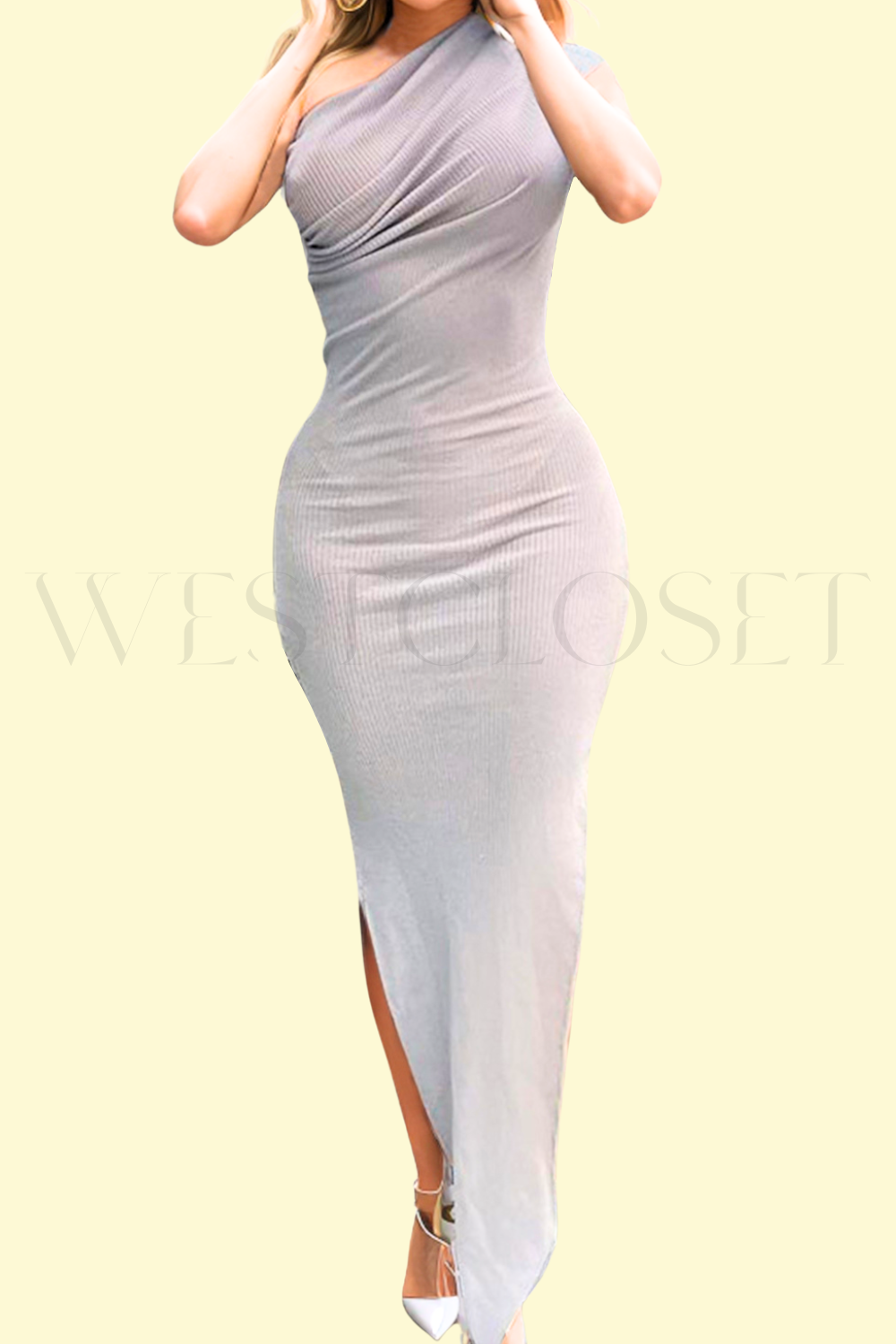 single shoulder gray dress by West Closet