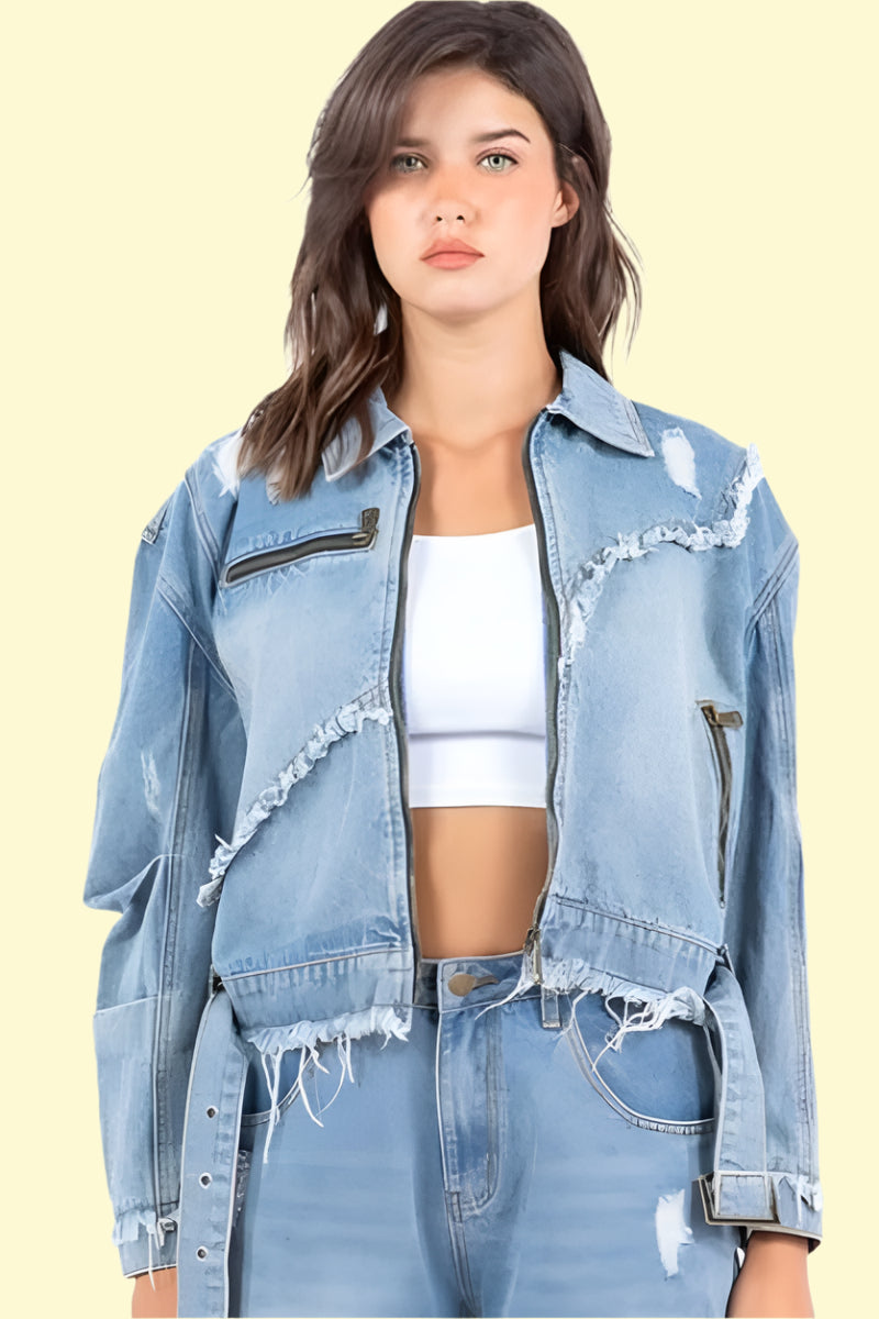 WestCloset high-fashion distressed denim jacket